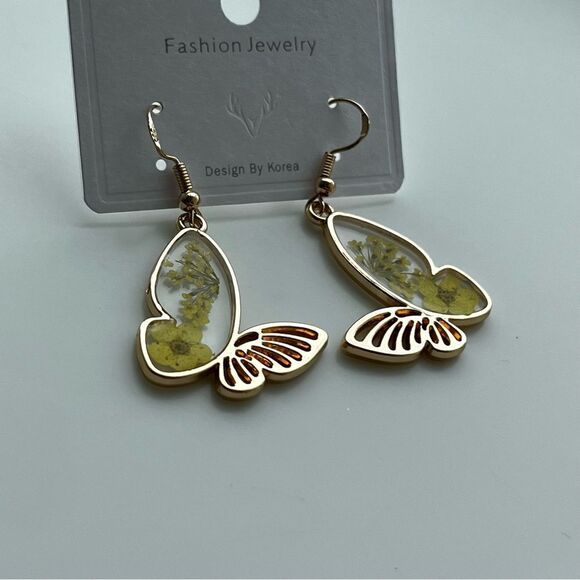 Butterfly Resin Dried Flower Pressed Earrings fall vibes autumn colors harvest - Picture 9 of 11